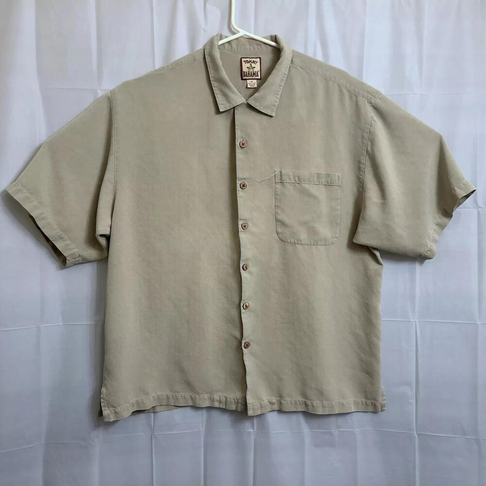 Tommy Bahama 100% Silk Button Up Shirt Men's Extra Large XL Green
